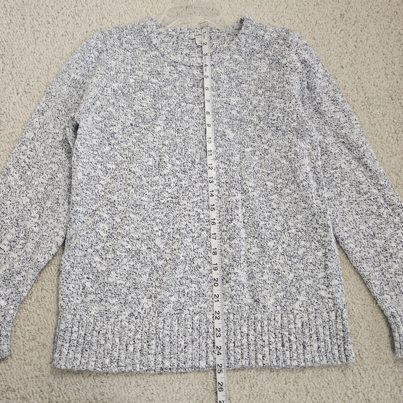 LL Bean Sweater Womens L White Blue Speckled Crew Neck Pullover Cotton Classic - Picture 5 of 8